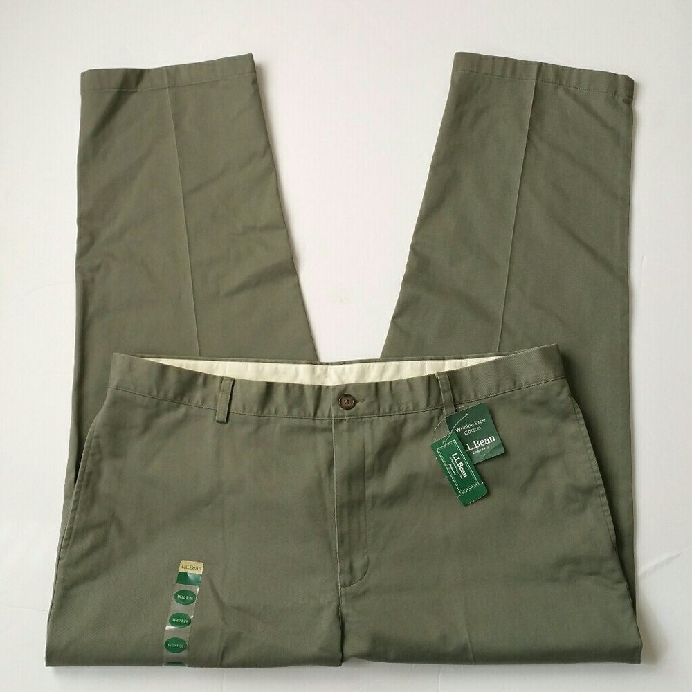 LL Bean Green Khaki Wrinkle Free Pants